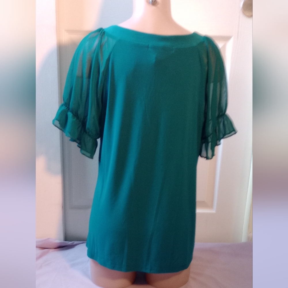 ADELE & MAY, Chic Green Blouse with Ruffle Sleeves, Size Xl - Picture 8 of 11